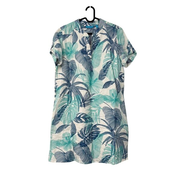 Tori Richard Honolulu Blue Floral Hawaiian Linen Blend Shirt Dress Womens Small - Picture 1 of 7
